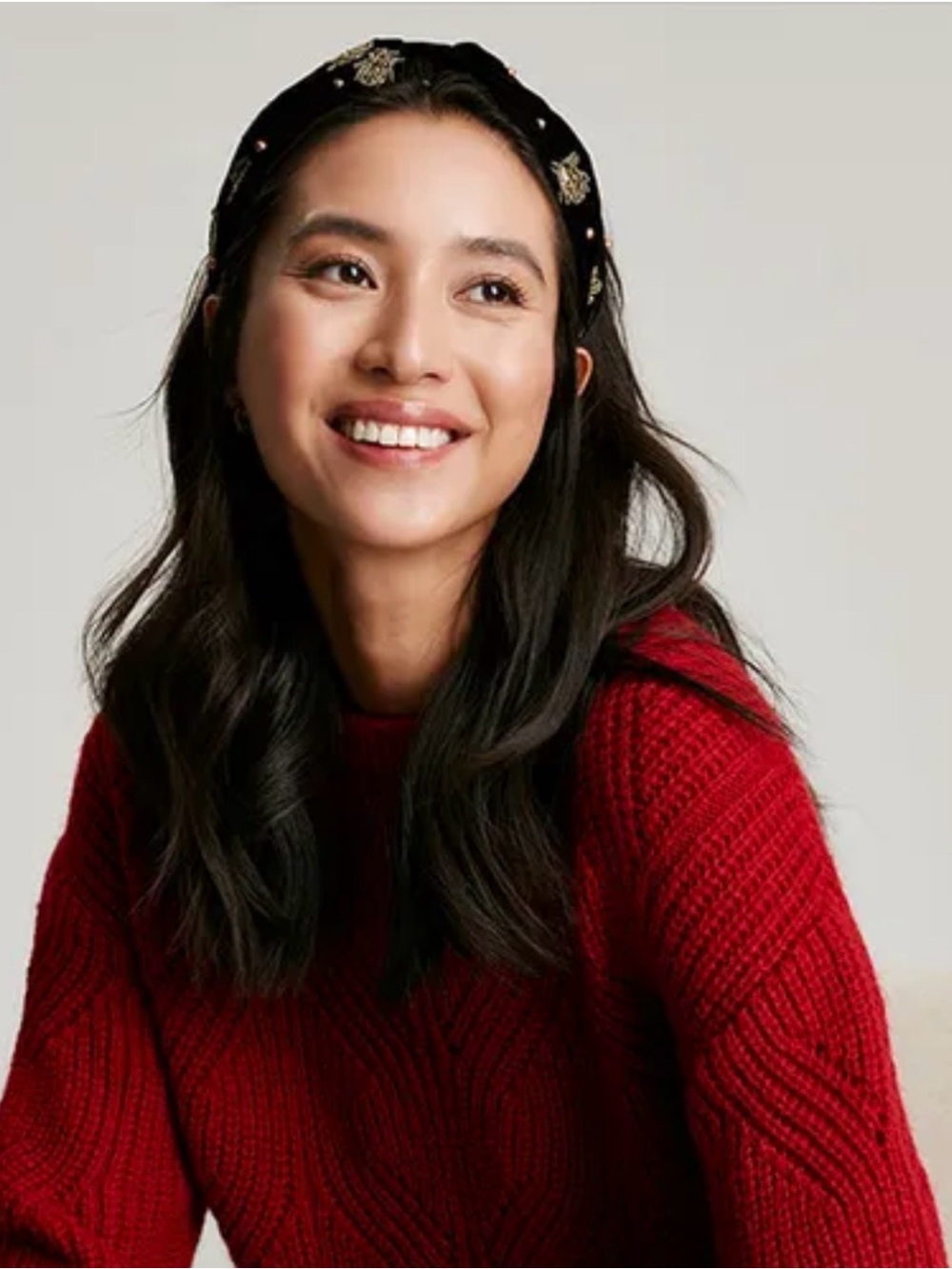 Joules Black Knotted Headband with Gold Bead Embroidery